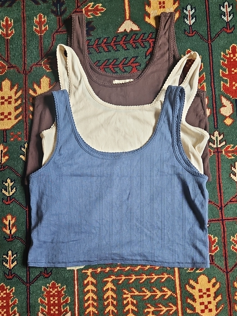 First Rite Organic Cotton Pointelle Crop Tank Bundle - Blue, Cream, Brown - Picture 4 of 7